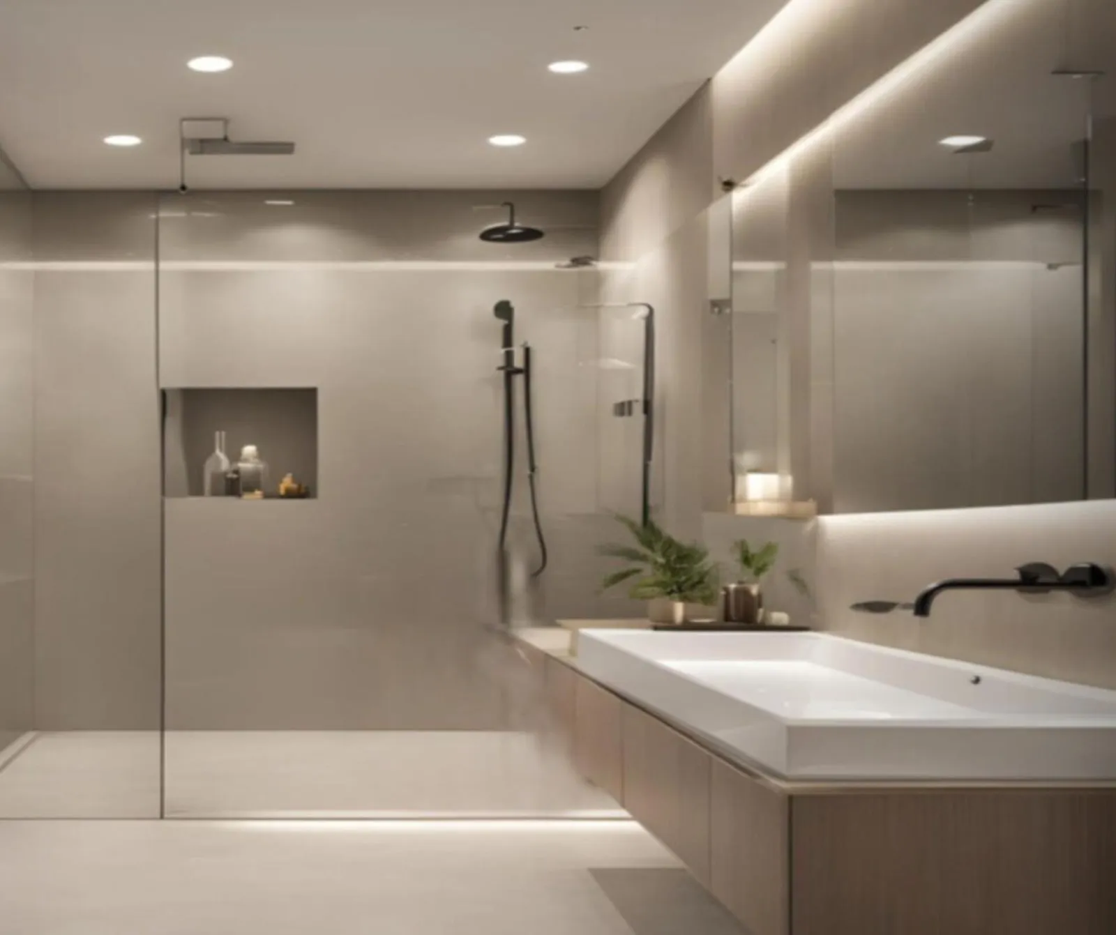 En-suite bathroom finished in marble, with a walk-in shower and freestanding tub
