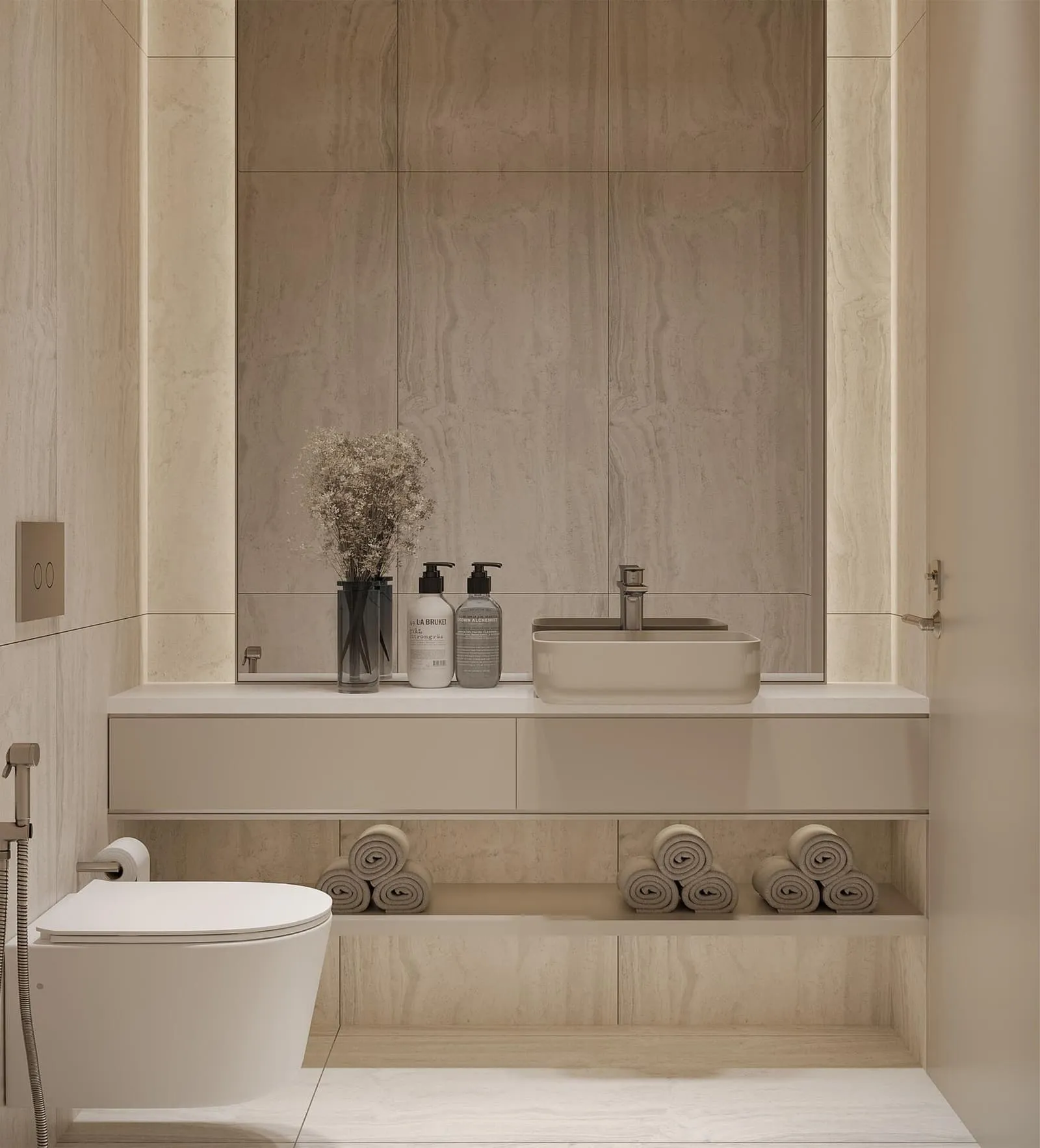 Bathroom with bathtub finishing example at Linea by Holm.